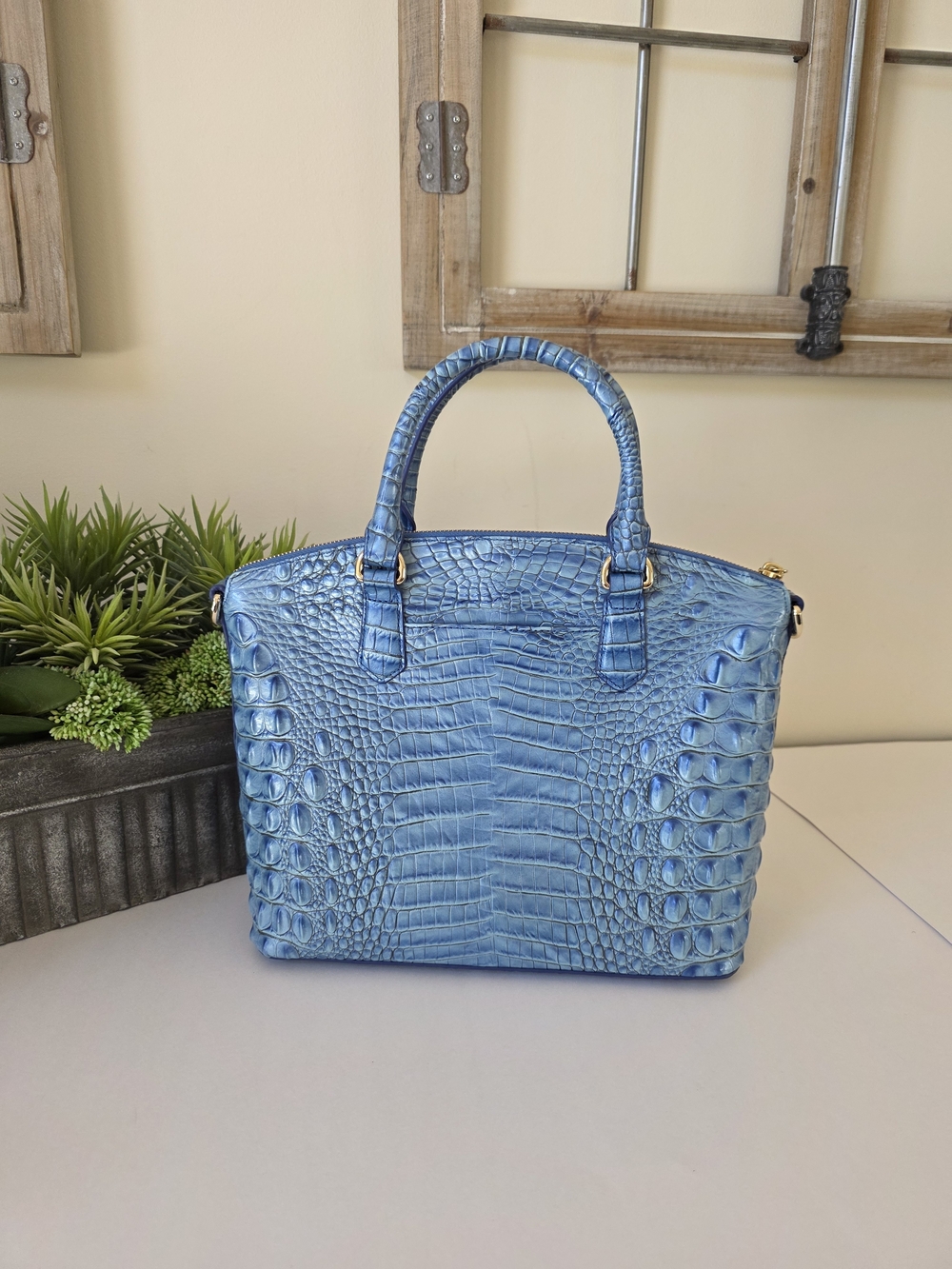 Brahmin Duxbury Electric Blue Ombre Melbourne Satchel Crossbody + Wallet - Picture 7 of 15